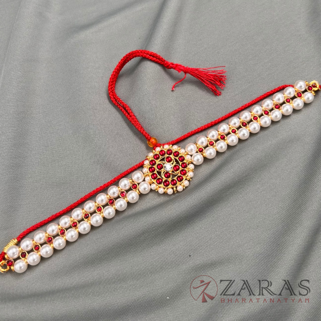 Bharatanatyam Dance Jewellery - 2L Beads Round Choker / Necklace Red Kemp image 1
