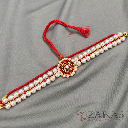 Bharatanatyam Dance Jewellery - 2L Beads Round Choker / Necklace Red Kemp image 1