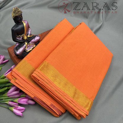 Bharatanatyam Dance Practice Saree - L Orange with Gold Plain Border image 1