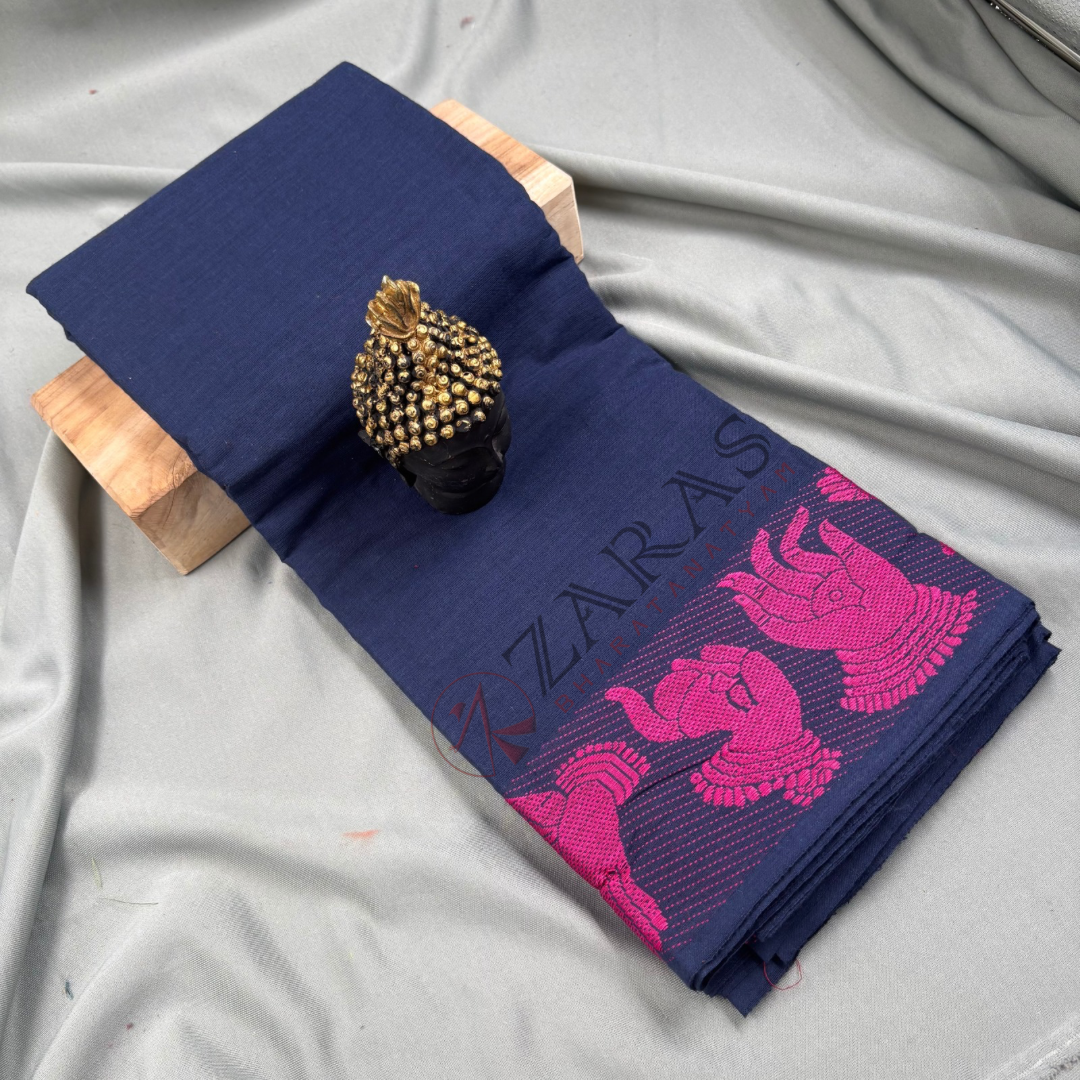 Bharatanatyam Dance Practice Saree - D Blue with Pink Mudra Border image 0