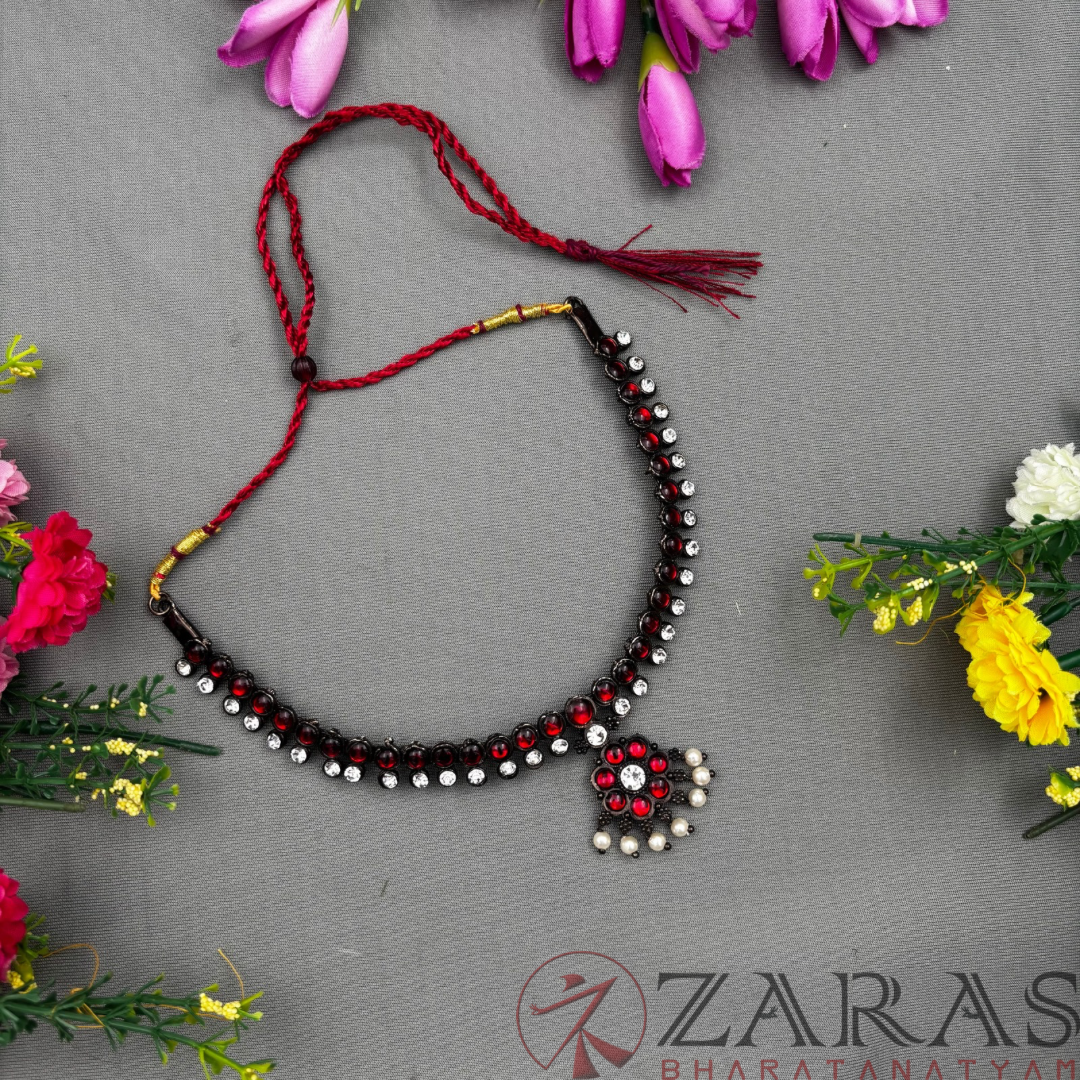Bharatanatyam Dance Jewellery Black - Necklace Attigai Red Kemp CS Pearlsy image 2