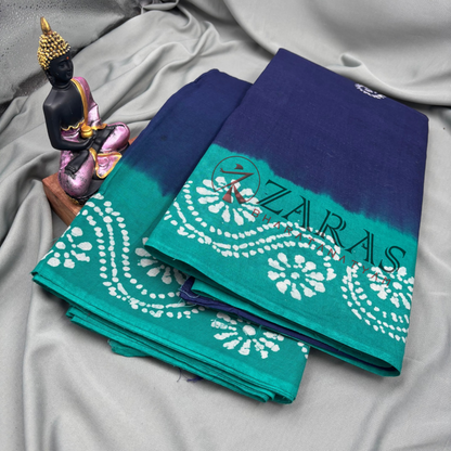 Bharatanatyam Dance Practice Saree - D Blue with C Green Bandini Saree image 2