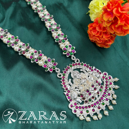 Bharatanatyam Dance Silver Jewellery - Flower & Lakshmi PG Kemp CS Haaram Beads image 2