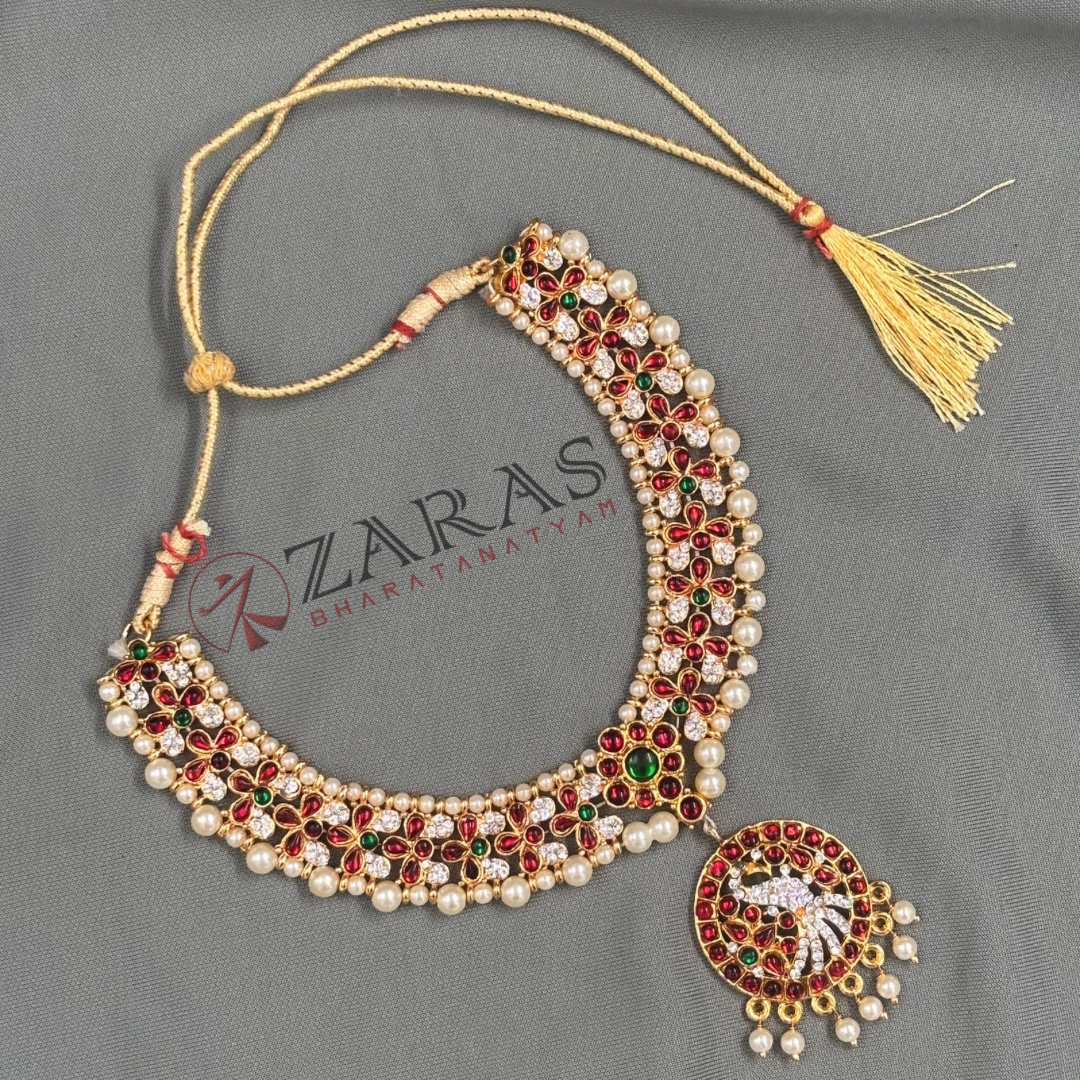 Bharatanatyam Dance Jewellery - Necklace RG Flower Kemp CS Peacock Design image 2
