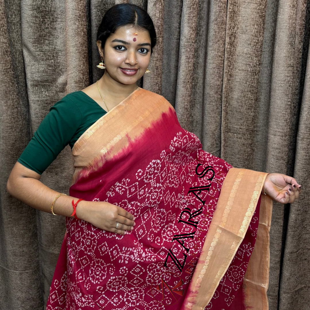 Bharatanatyam Dance Practice Saree - Red with Sandal Bandini Saree image 0