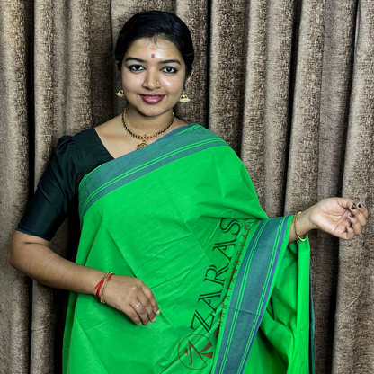 Bharatanatyam Dance Practice Saree - Green With Blue Plain Border image 0