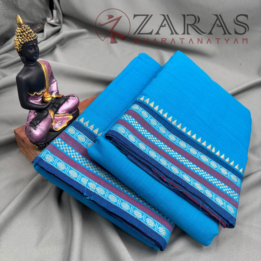 Bharatanatyam Dance Practice Saree - Blue with Blue Double Coin Border image 2