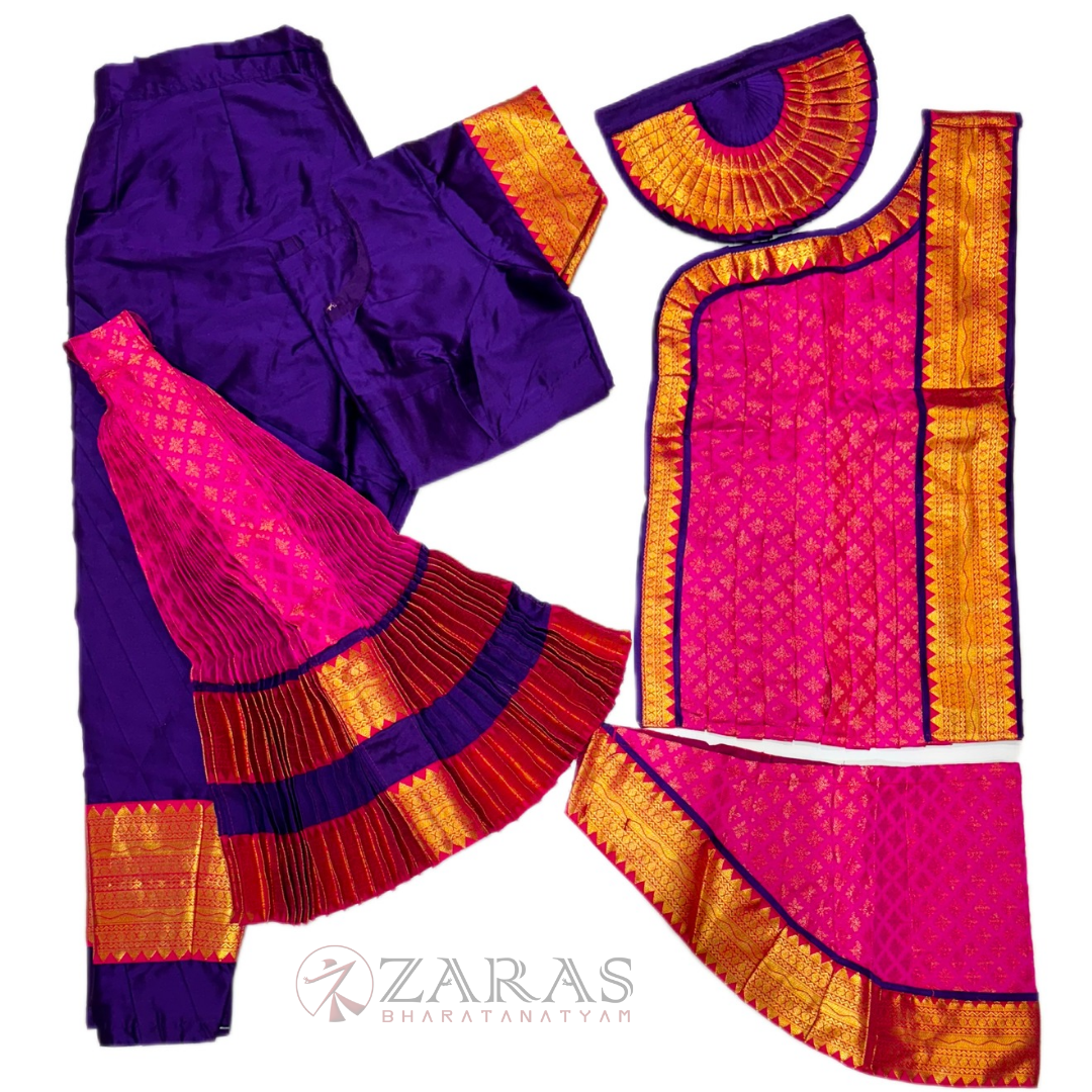 Bharatanatyam Dance Costume Readymade - Violet with Pink Combination image 0