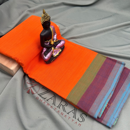 Bharatanatyam Dance Practice Saree - Orange Triple Border image 0