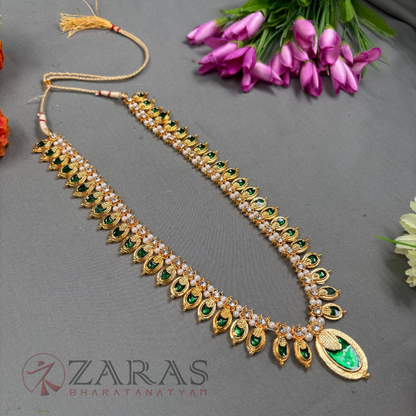 Bharatanatyam Dance Jewellery Haaram - Flower Green Enamel CS Maalai / Long Haaram image 1