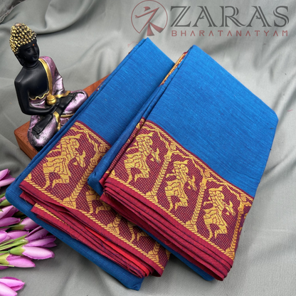 Bharatanatyam Dance Practice Saree - Blue with Maroon Doll Border image 1