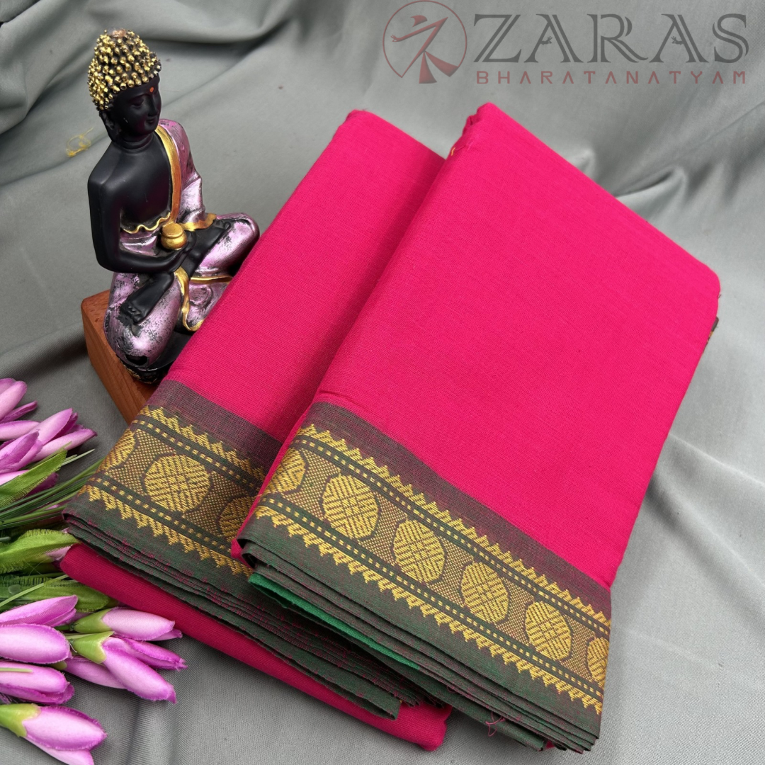 Bharatanatyam Dance Practice Saree - Pink with Green Coin Border image 1