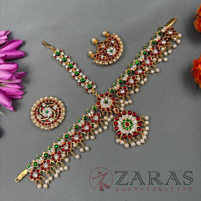 Bharatanatyam Dance Jewellery - Headset Round Flower RG Kemp Beads CS image 0