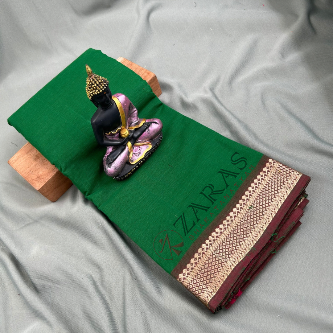 Bharatanatyam Dance Practice Saree - Green with Brown Gopuram Border image 0