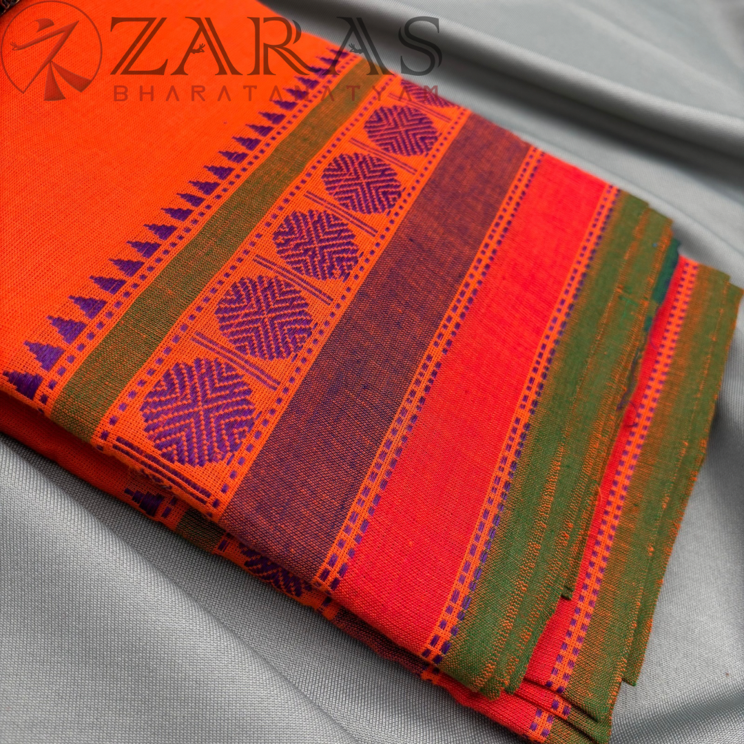 Bharatanatyam Dance Practice Saree - Orange Single Coin Border image 1