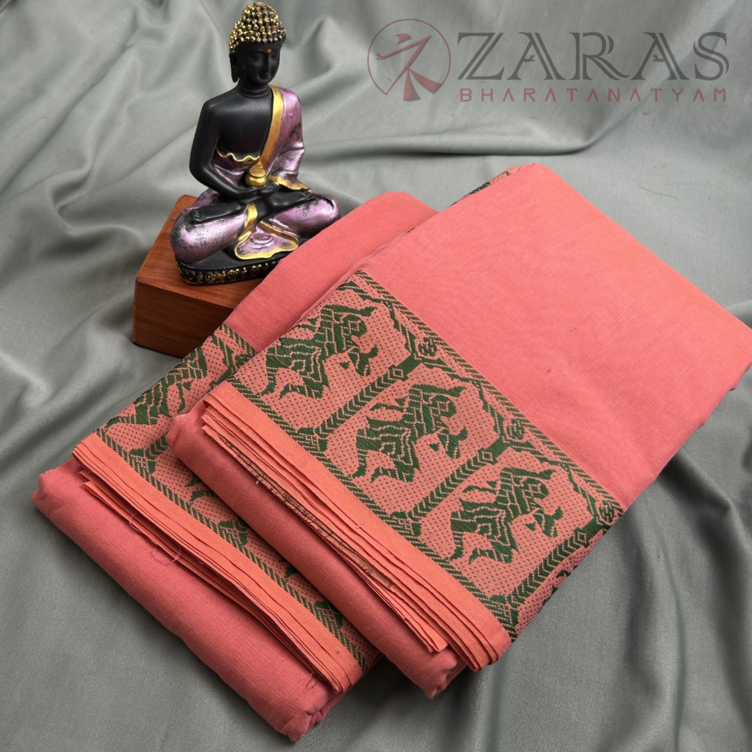 Bharatanatyam Dance Practice Saree - Peach Pink with Green Doll Border image 1