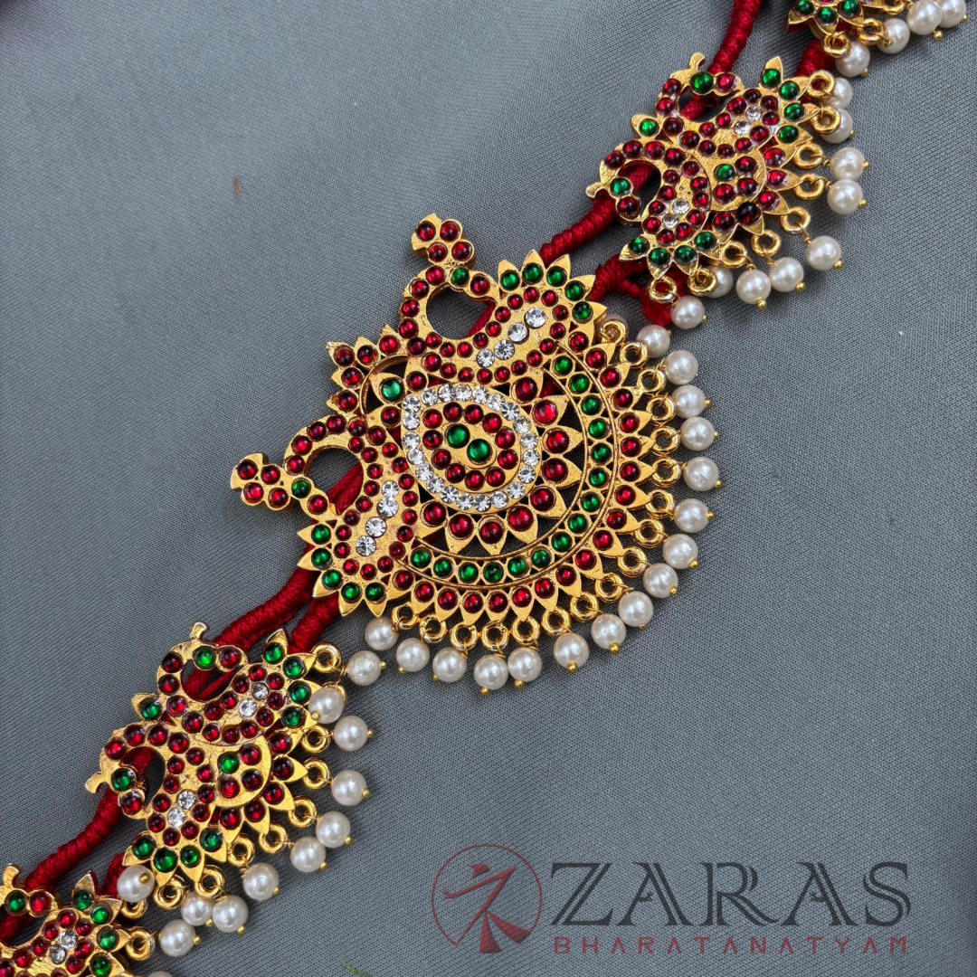 Bharatanatyam Dance Jewellery - D Peacock RG Kemp CS Hip Belt (Ottiyanam) image 2