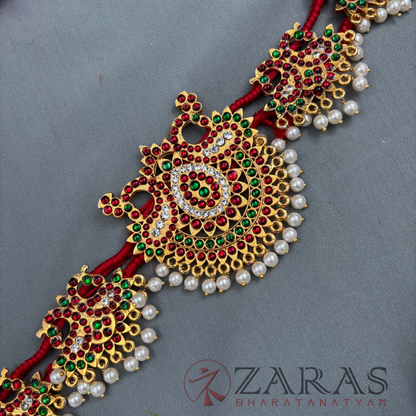 Bharatanatyam Dance Jewellery - D Peacock RG Kemp CS Hip Belt (Ottiyanam) image 2
