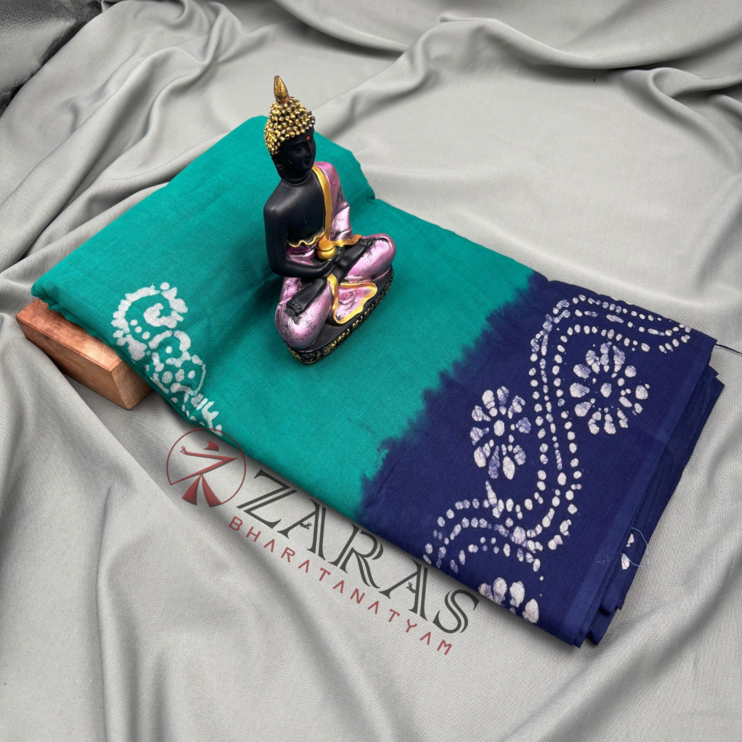 Bharatanatyam Dance Practice Saree - C Green with Blue Bandini Saree image 1
