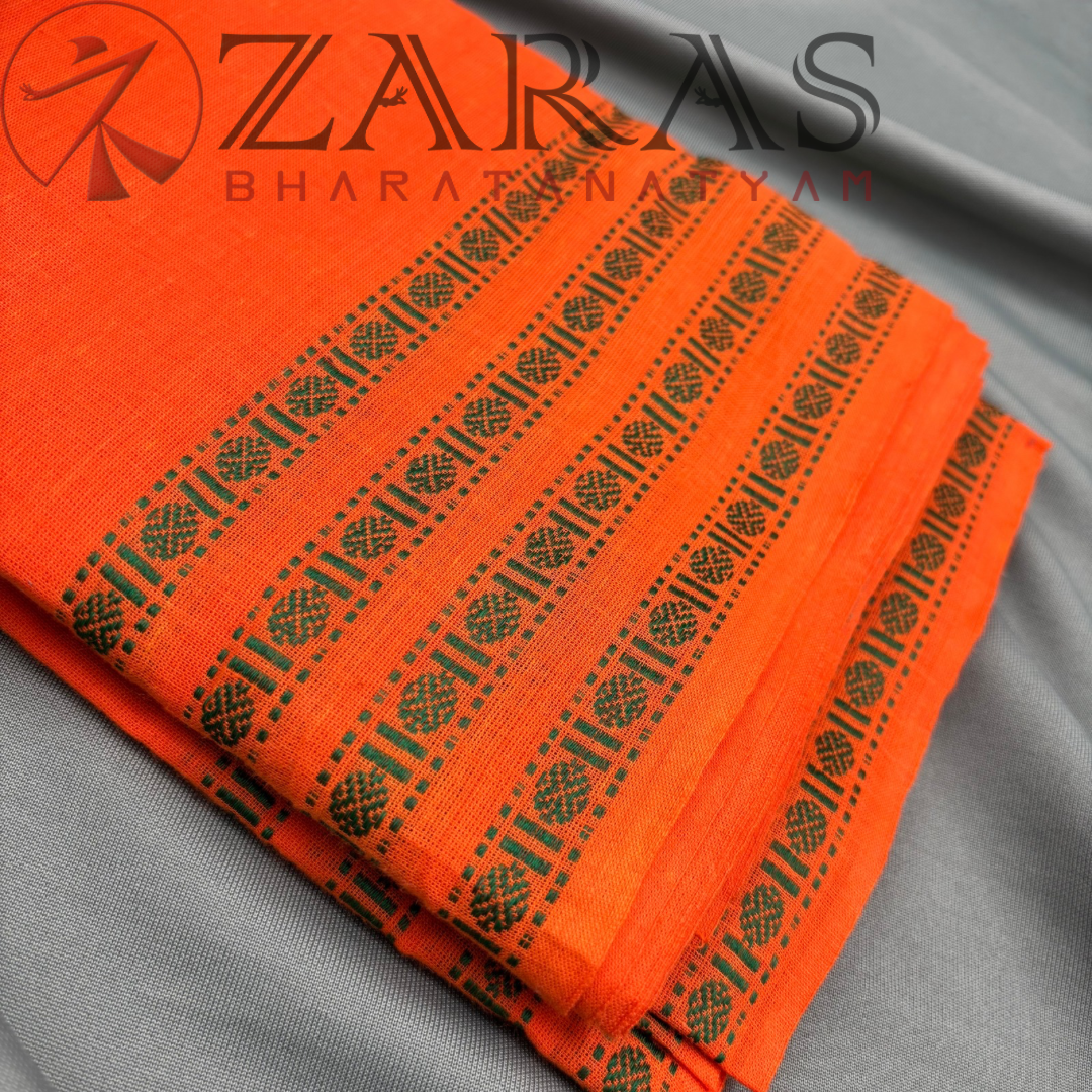 Bharatanatyam Dance Practice Saree - Orange Green Coin Border image 1