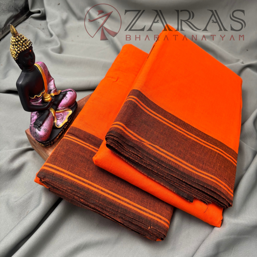 Bharatanatyam Dance Practice Saree - Orange With Black Plain Border image 2
