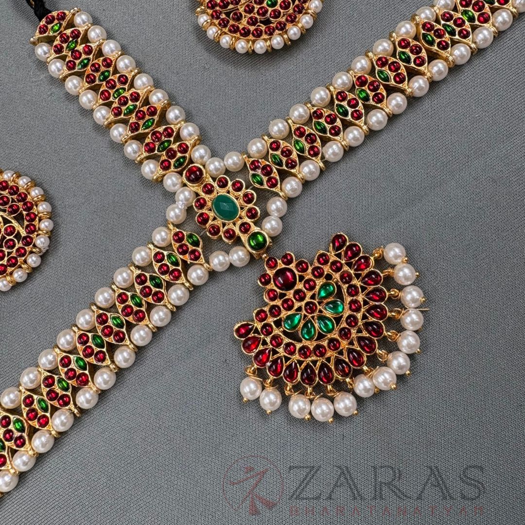 Bharatanatyam Dance Jewellery - Headset Flower RG Kemp Beads CS image 2
