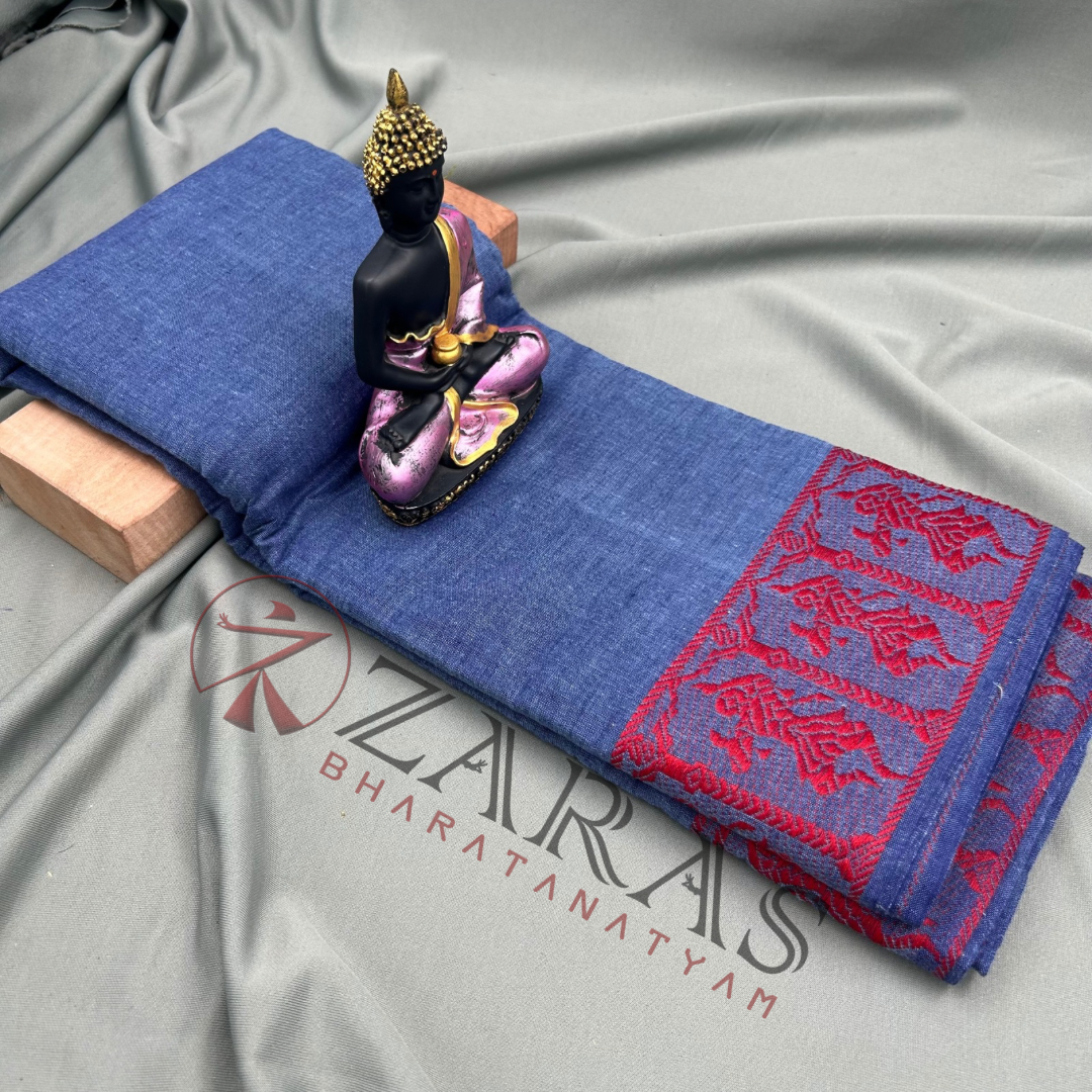 Bharatanatyam Dance Practice Saree - L Ink Blue Doll Border image 0