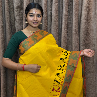 Bharatanatyam Dance Practice Saree - L Yellow Green Peacock Border image 0