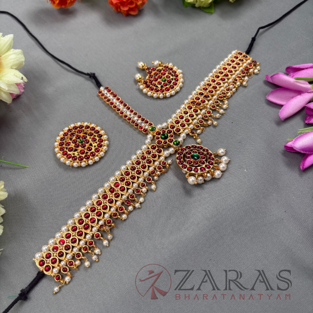 Bharatanatyam Dance Jewellery - Headset D Round RG Kemp Beads CS image 1