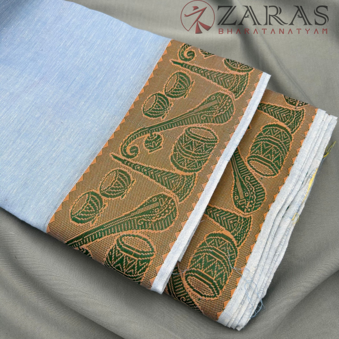 Bharatanatyam Dance Practice Saree - L Blue with Green Veena Border image 1