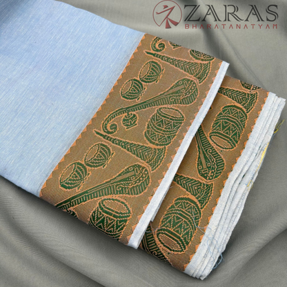 Bharatanatyam Dance Practice Saree - L Blue with Green Veena Border image 1