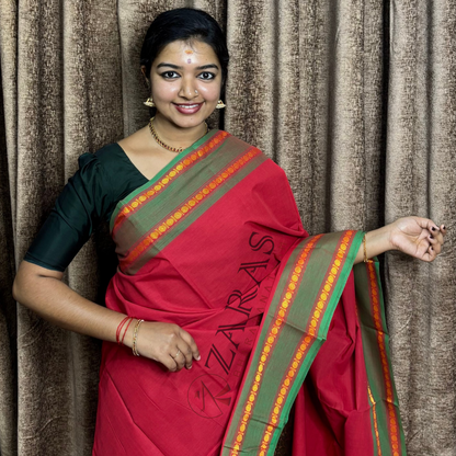 Bharatanatyam Dance Practice Saree - Red with Green Coin Border image 0