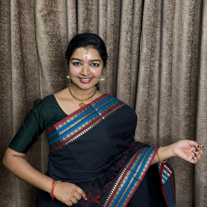 Bharatanatyam Dance Practice Saree - Black with Maroon Double Coin Border image 0