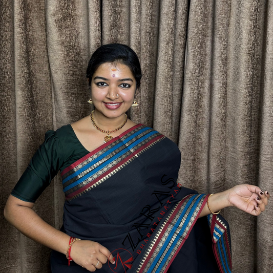 Bharatanatyam Dance Practice Saree - Black with Maroon Double Coin Border image 0
