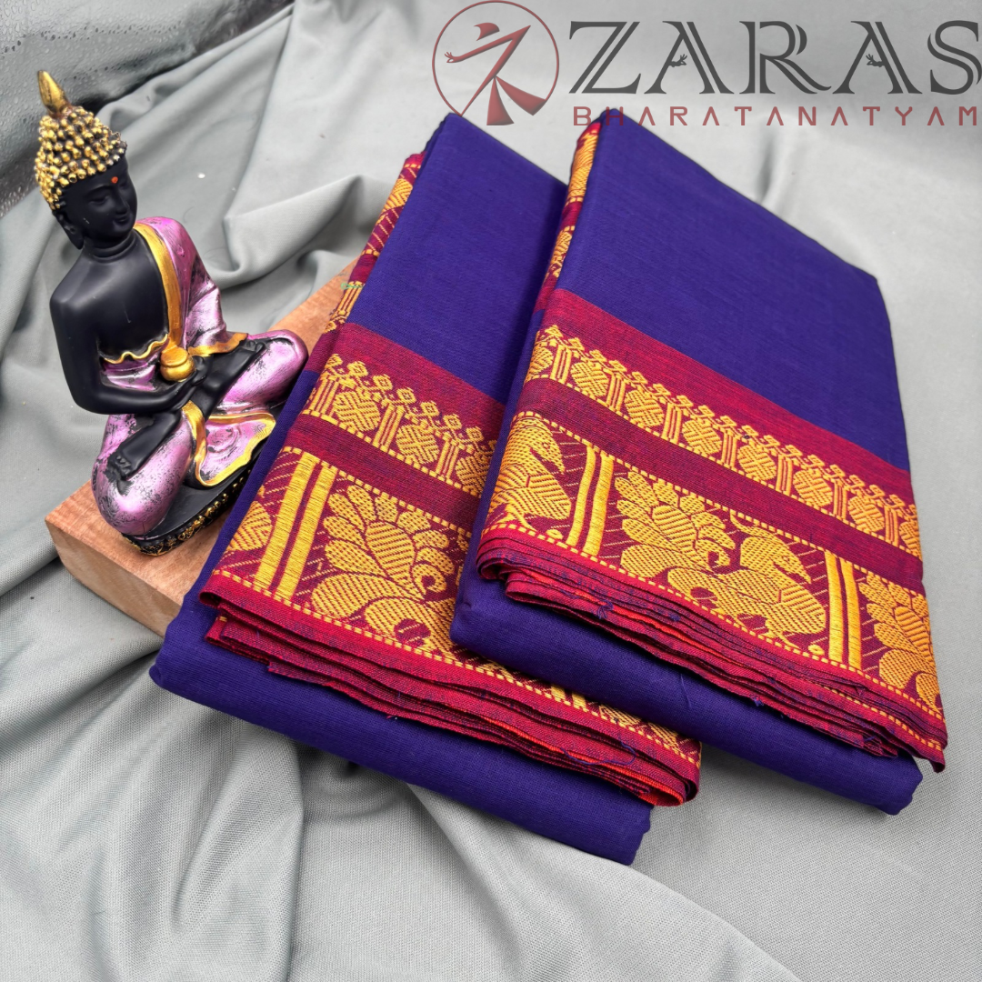 Bharatanatyam Dance Practice Saree - Blue D Gold Big Peacock Border image 2