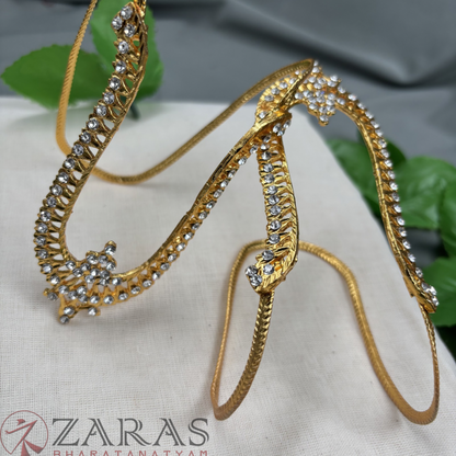Bharatanatyam Dance Jewellery - Gold White Stone Vangi / Baaju Bandh image 3