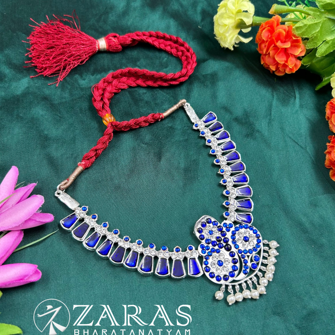 Bharatanatyam Dance Silver Jewellery - Snake & Enamel Necklace Blue Kemp image 2