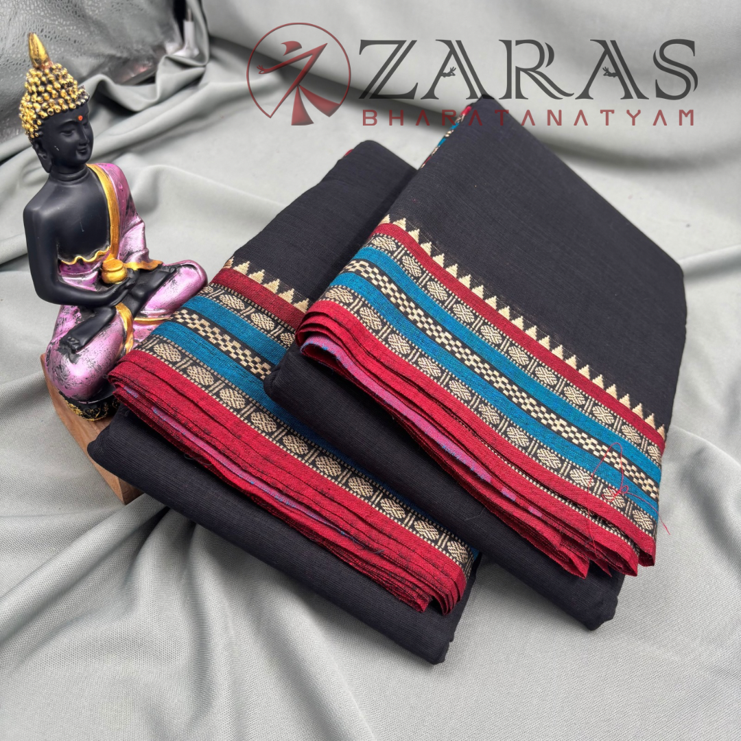 Bharatanatyam Dance Practice Saree - Black with Maroon Double Coin Border image 2