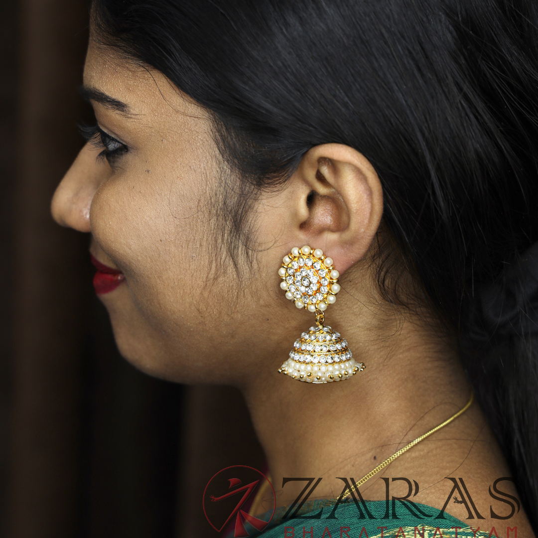 Bharatanatyam Dance Jewellery - 4L Jimiki with Kammal P Full White Stone image 1