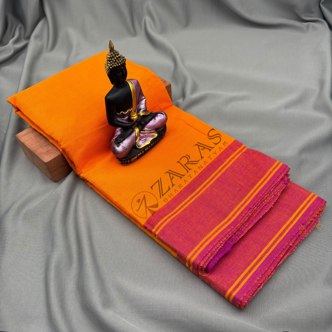 Bharatanatyam Dance Practice Saree - Mango Yellow with Pink Plain Borderline image 0