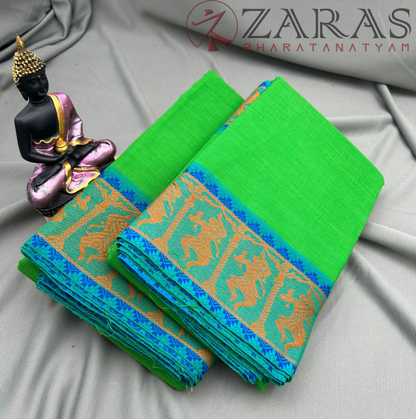 Bharatanatyam Dance Practice Saree - Light Green with Blue Doll Border image 1