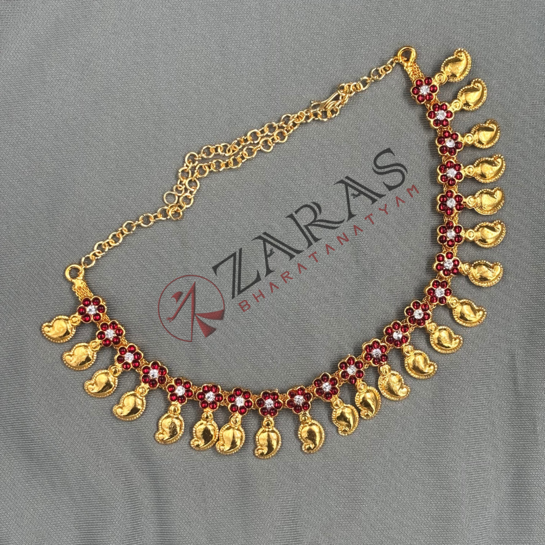 Bharatanatyam Dance Jewellery - Necklace Manga Gold Design CS Red Kemp SA image 2