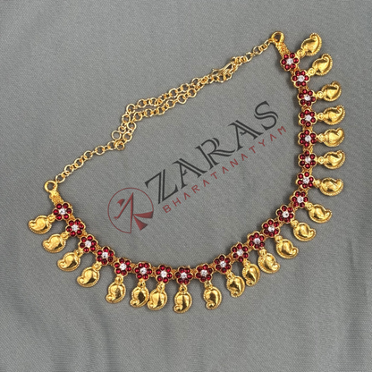 Bharatanatyam Dance Jewellery - Necklace Manga Gold Design CS Red Kemp SA image 2