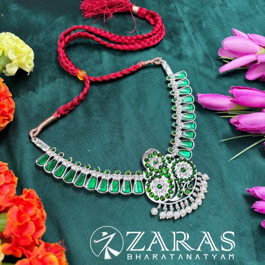 Bharatanatyam Dance Silver Jewellery - Snake & Enamel Necklace Green Kemp image 2
