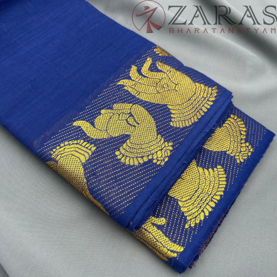 Bharatanatyam Dance Practice Saree - Blue with Gold Mudra Border image 1