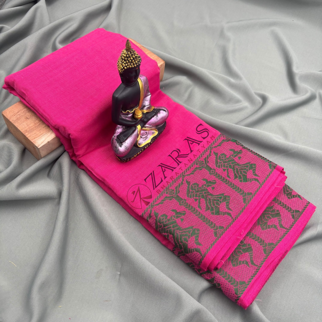 Dance Practice Saree - Pink with Green Doll Border image 0