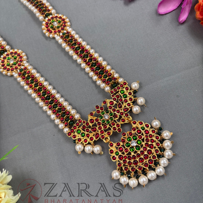 Bharatanatyam Dance Jewellery Haaram - Peacock CG Balls RG Kemp Maalai / Long Beads image 2