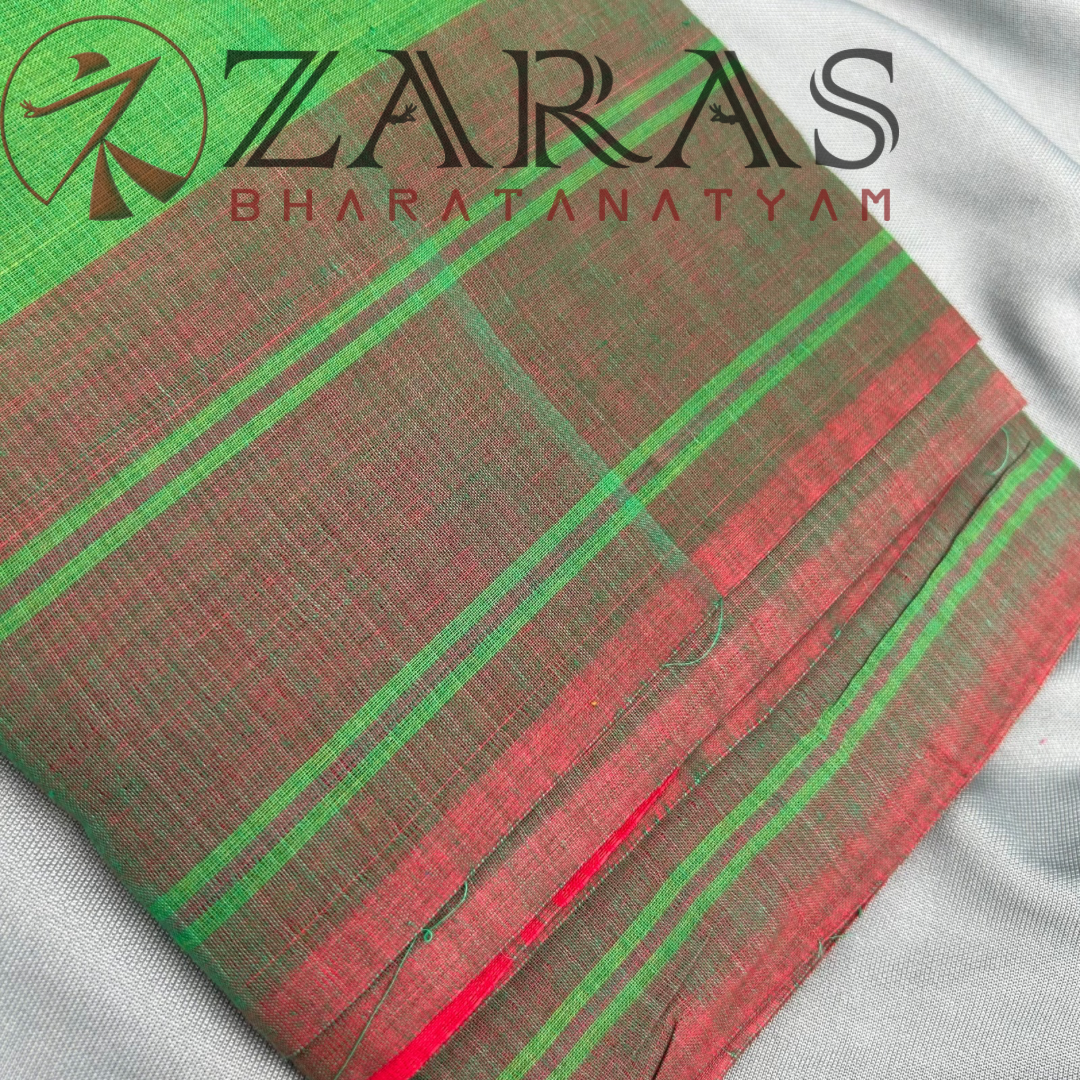 Bharatanatyam Dance Practice Saree - Green Red Plain Border image 1