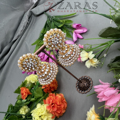 Bharatanatyam Dance Jewellery - Jimiki with Kammal 3L White Stone image 0