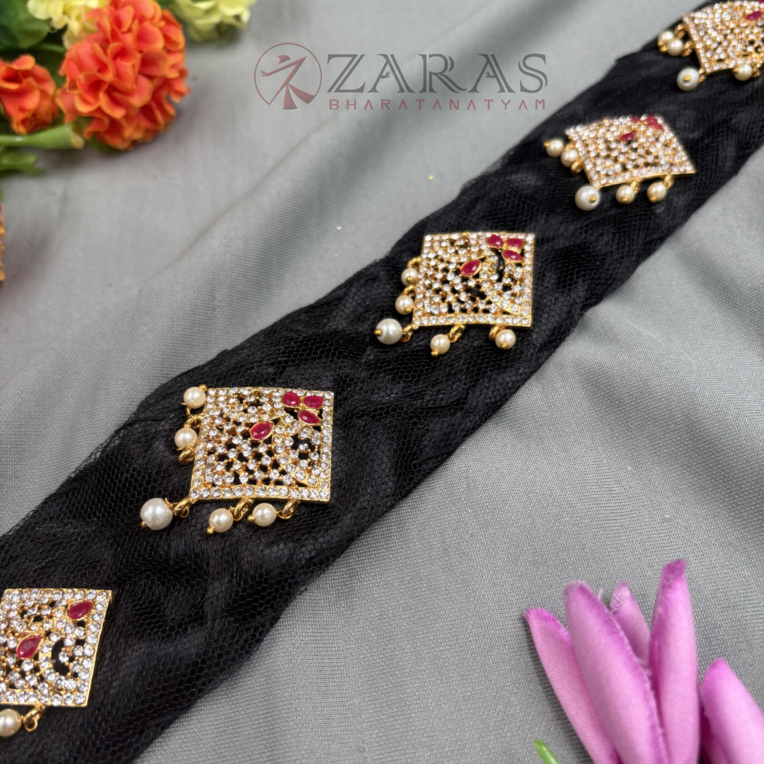 Bharatanatyam Dance Jewellery - Stone Jada Set D Flo with Hair Kunjalam image 1